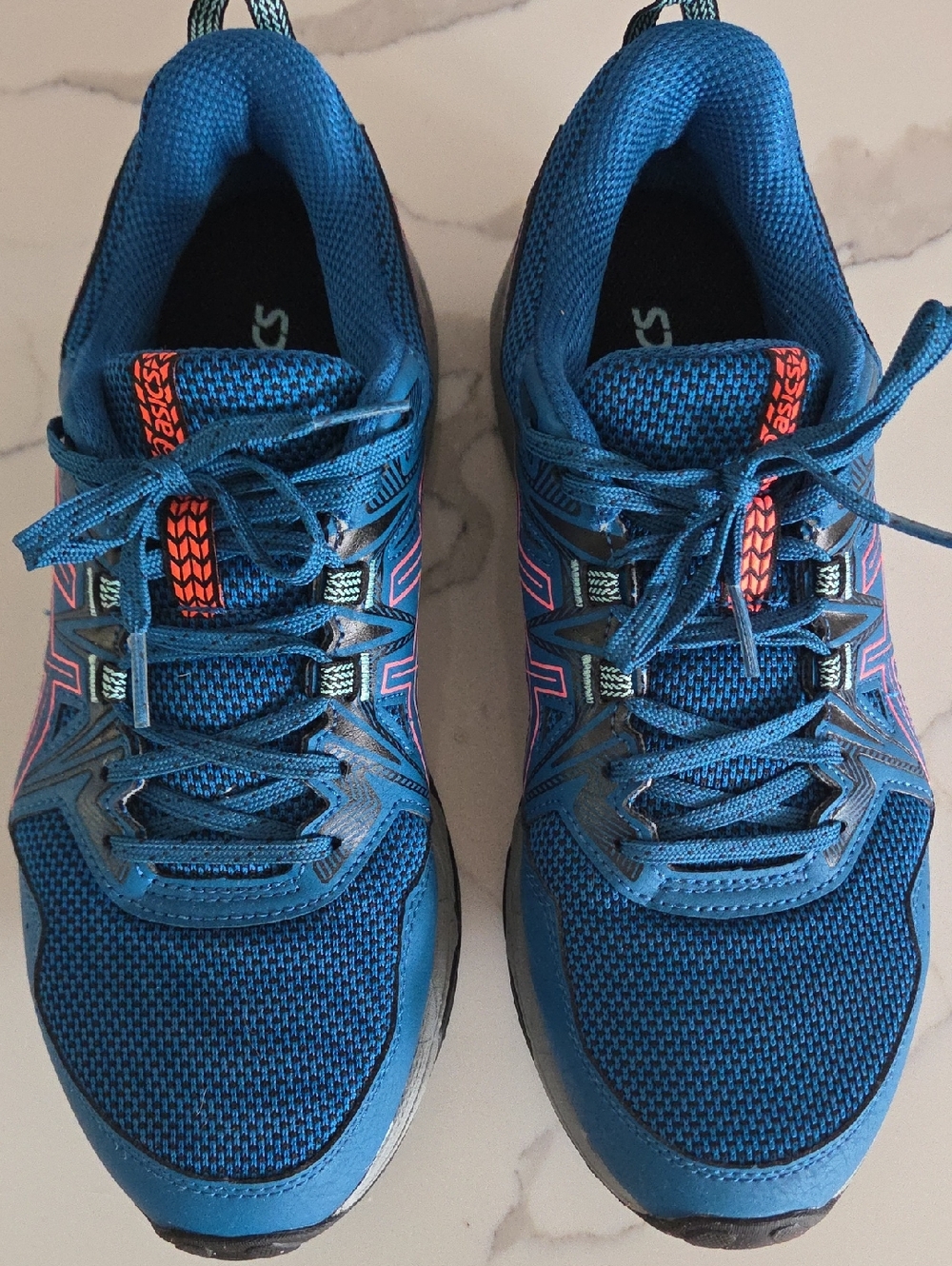 ASICS Womens Blue Athletic Running Shoes with Orange Accents